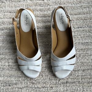 Softspots Neima White Leather Slingback Open-Toe Heels, size 11